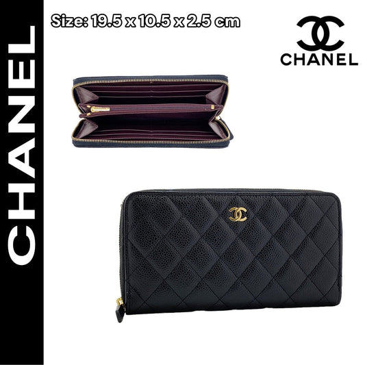 【シャネル】クラシックロングジップウォレット★キャビアXゴールド金具
