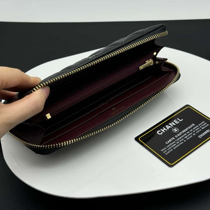 【シャネル】クラシックロングジップウォレット★キャビアXゴールド金具