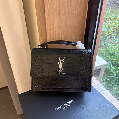 【サンローラ】大人気♪Sunset クロコ風パテントレザー スショルダーバッグ