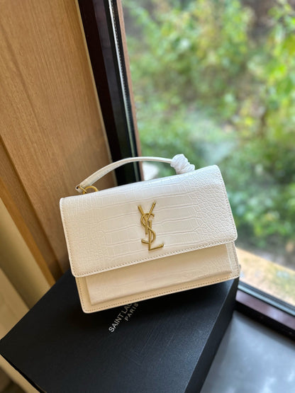 【サンローラ】大人気♪Sunset クロコ風パテントレザー スショルダーバッグ