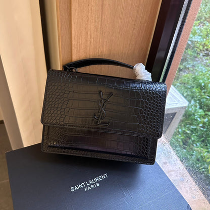 【サンローラ】大人気♪Sunset クロコ風パテントレザー スショルダーバッグ